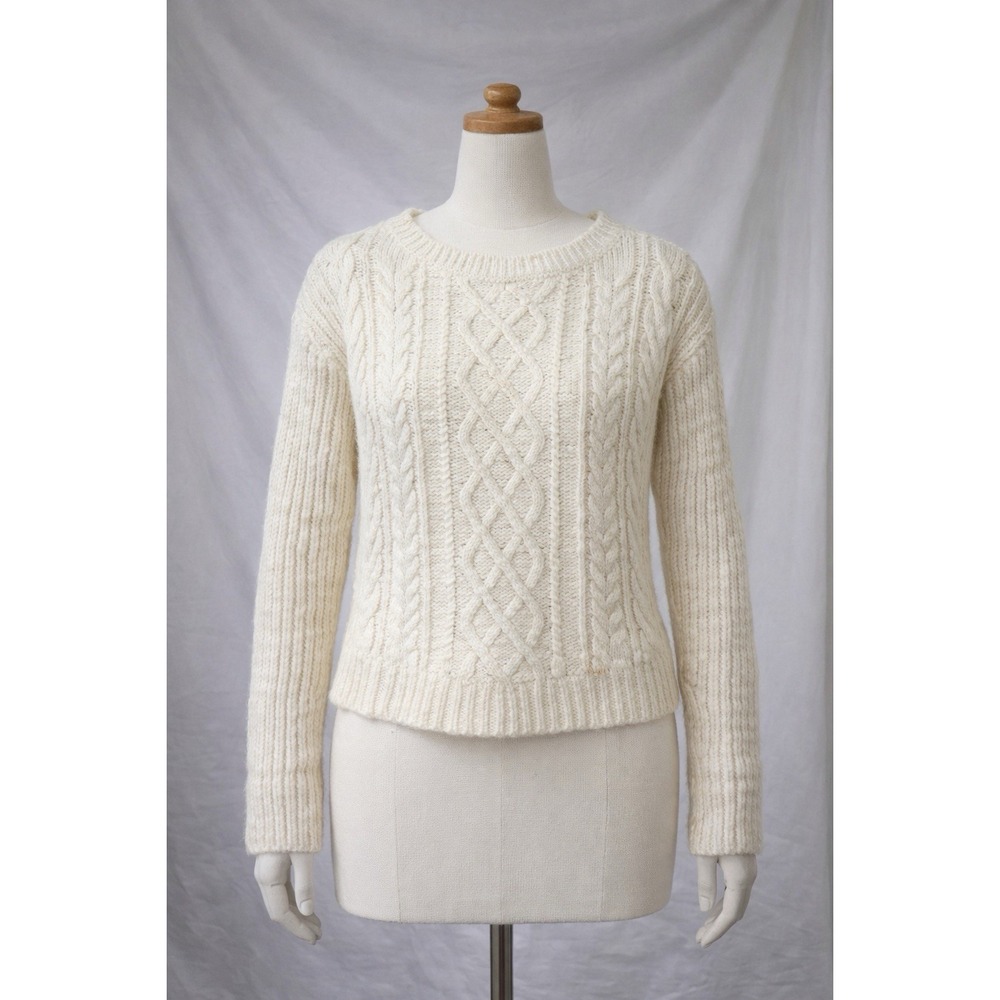BANANA REPUBLIC Sweater Womens Medium Cream Cable Knit Fisherman Wool Blend‎